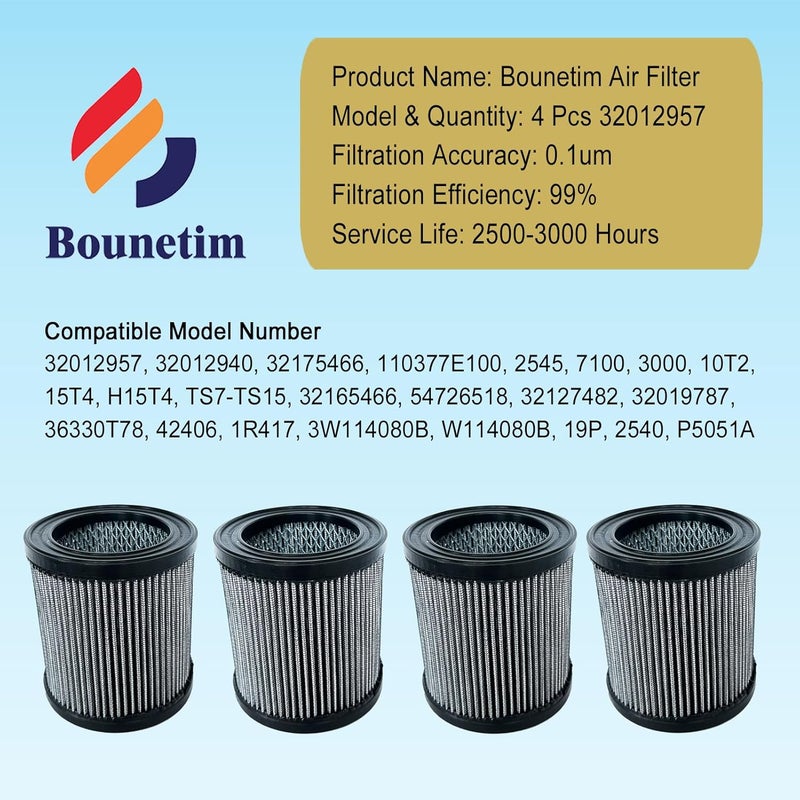 Bounetim 4 Pcs 32012957 Air Filter Replacement Fit for Ingersoll Rand Air Compressor 32012940 32165466 110377E100 2545 7100 3000 10T2 15T4 H15T4 TS7-TS15 32165466 54726518 32127482 32019787 42406 1R417 P5051A - Image 4